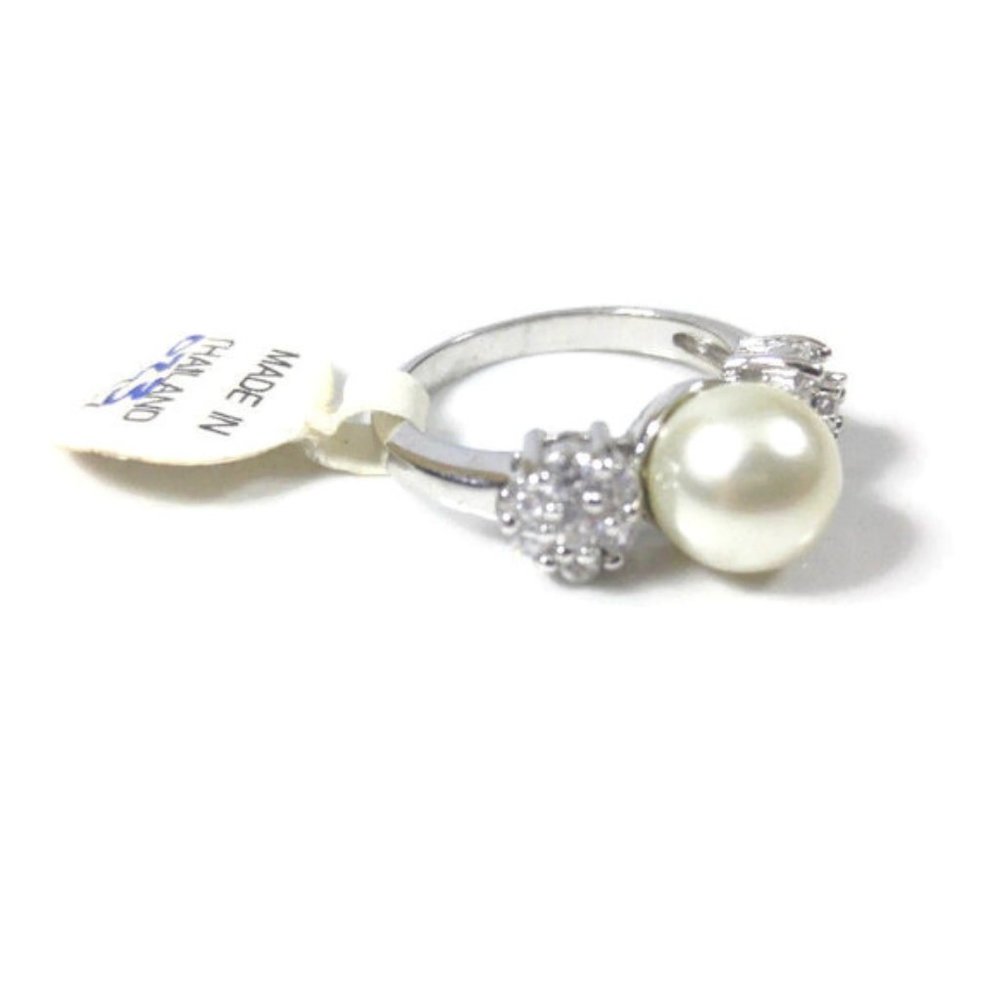 Pearl  CZ Ring Silver Plated Solitaire CZ Cluster - Picture 7 of 8